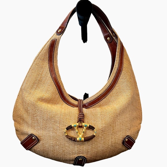 Valentino Bags Valentino Straw Hobo Bag With Wood And Metal And